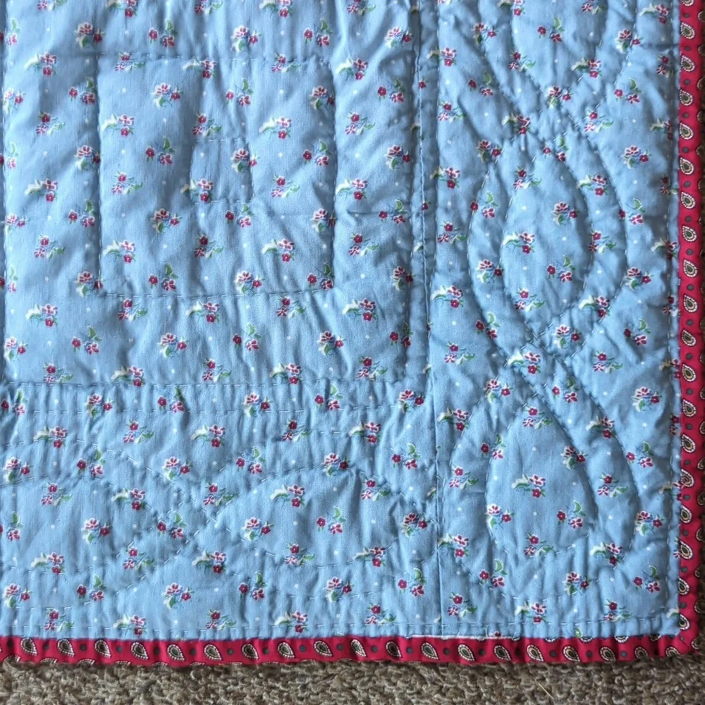 Handmade Navy Log Cabin Pattern Quilt